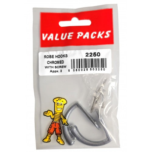 Robe Hooks Chromed with Screws Appx 2 Robe Hooks Chromed with Screws Appx 2